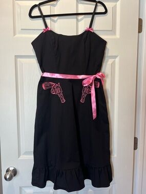 paper doll Black Dress with Pink Ribbon and Embroidered Guns